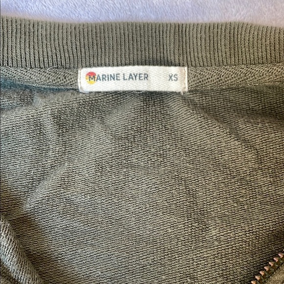 Marine Layer Green Quarter-Zip Drawstring Waist Cropped Pullover Sweatshirt Top - Picture 4 of 8